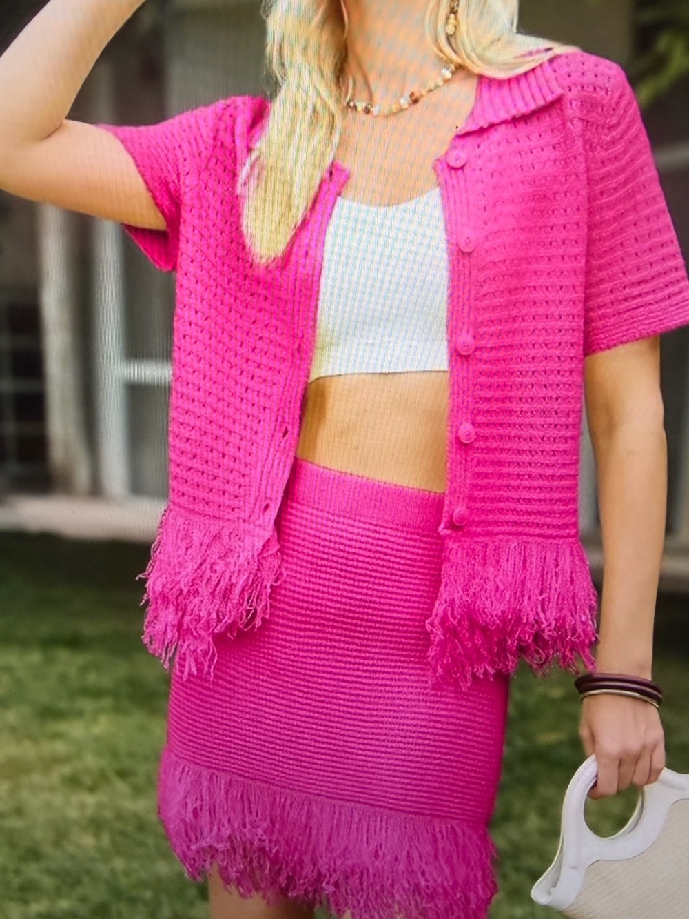 Women’s Pink Fringe Knit Two-Piece Set- NWT -Size XXL - Picture 2 of 2